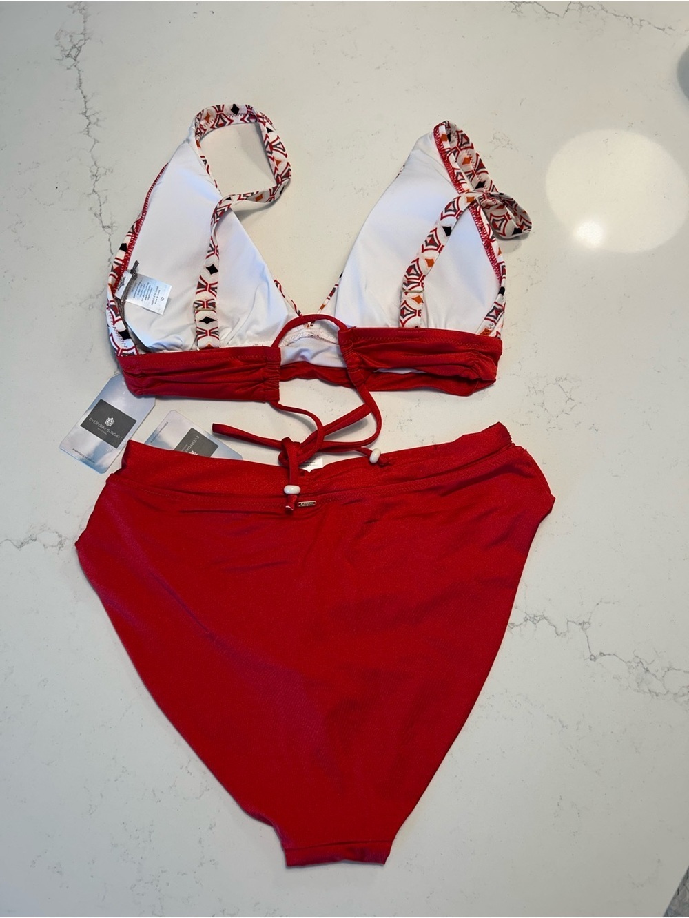 Everyday Sunday Women’s Red Geo Print Bikini Set Size 10 - Picture 2 of 6